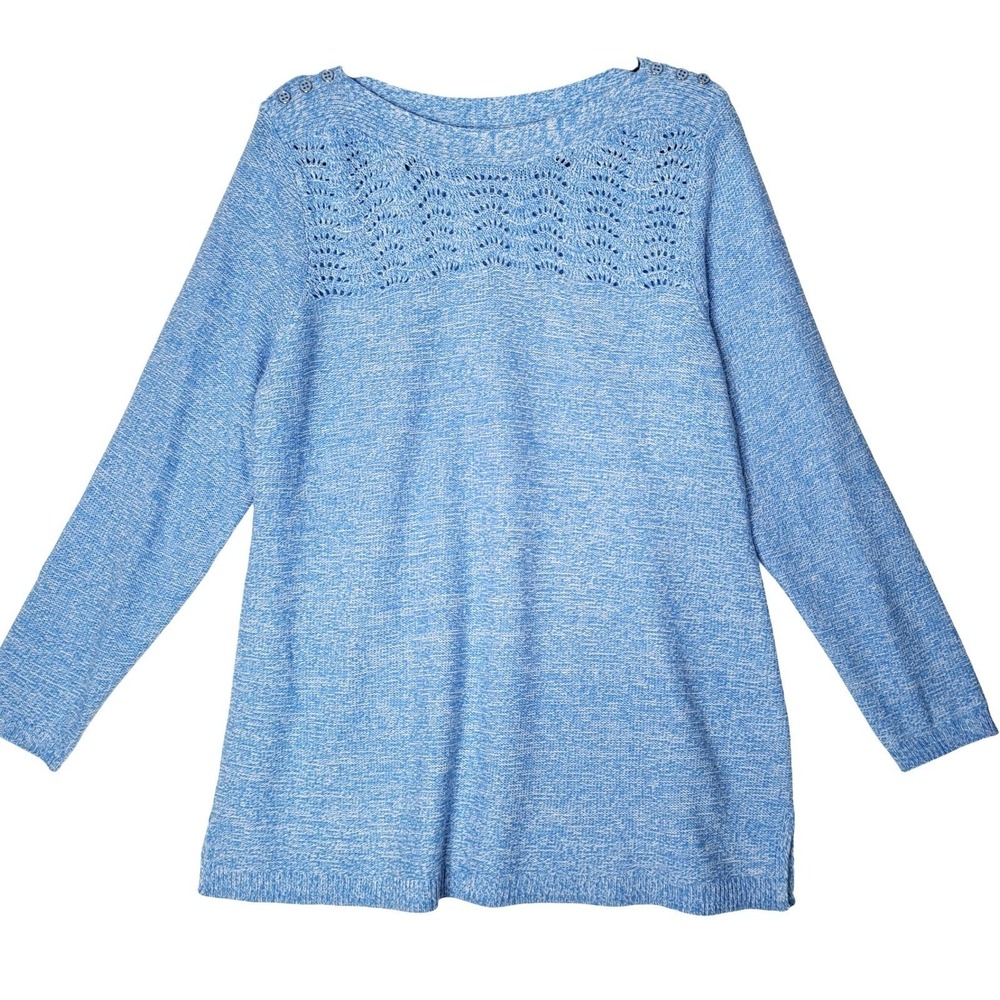 Croft & Barrow Sweater Women XL‎ Blue Pointelle Knit Shoulder Button Long Sleeve
